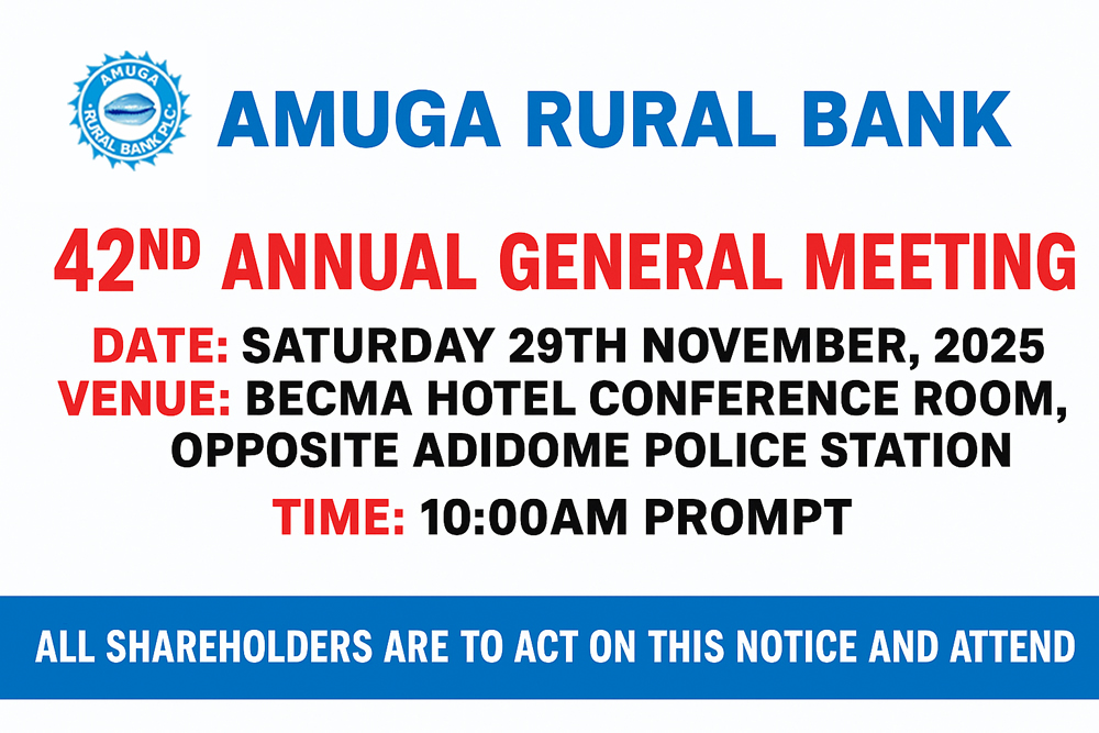 Amuga Rural Bank PLC Announces 42nd Annual General Meeting - Shareholders Urged to Attend